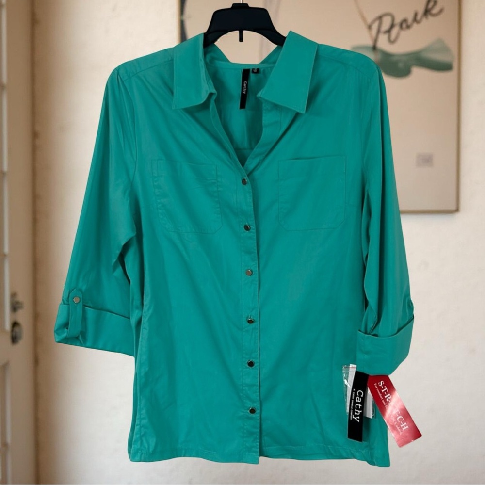 Cathy Stretch Woven Blouse w/Side Gussets Sz Medium NWT